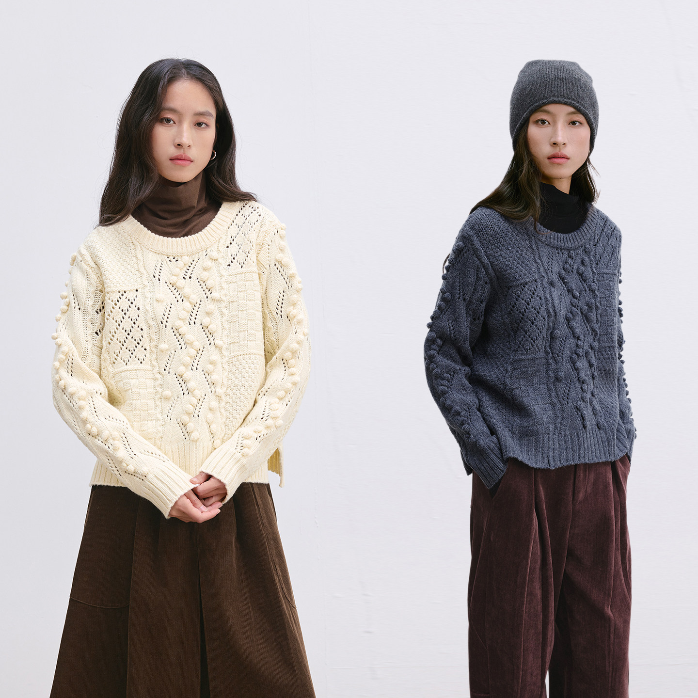 Dotdrobe多着 立体手工勾花 重工羊毛混纺圆领套头针织衫女秋冬