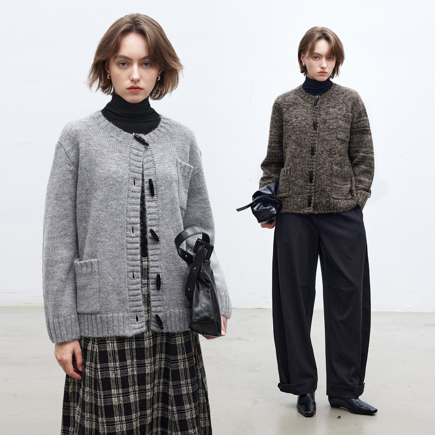 羊驼毛羊毛混纺开衫毛衣女秋冬