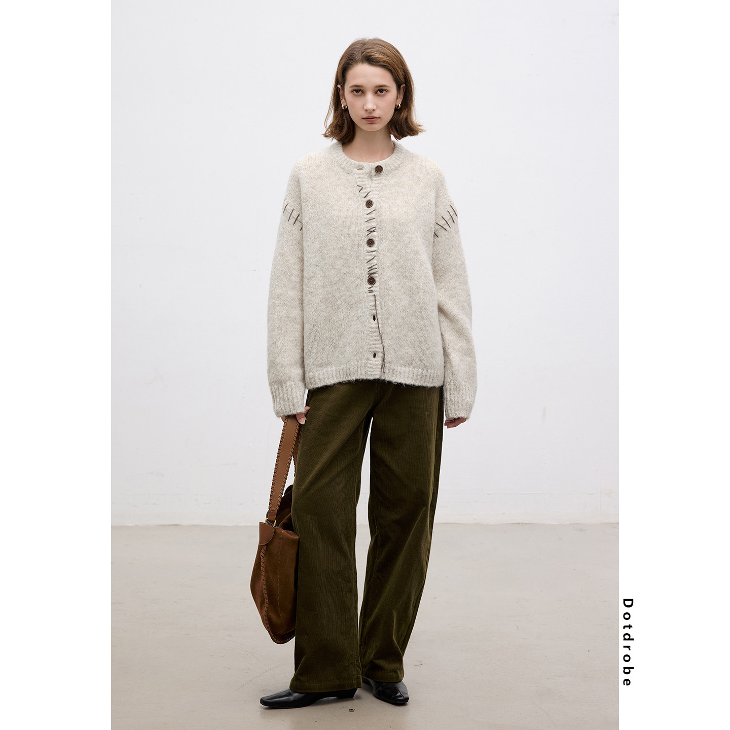 【直播专属】Dotdrobe多着 城市游牧风 手工缝线羊毛混纺针织开衫