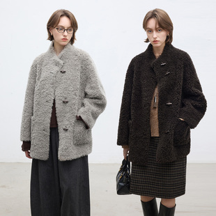 Dotdrobe多着 泰迪全羊毛皮毛一体外套女秋冬中长款轻奢保暖两色