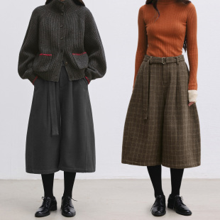 Dotdrobe多着 花苞型裙裤 羊毛混纺半松紧腰七分休闲裤女秋冬新款