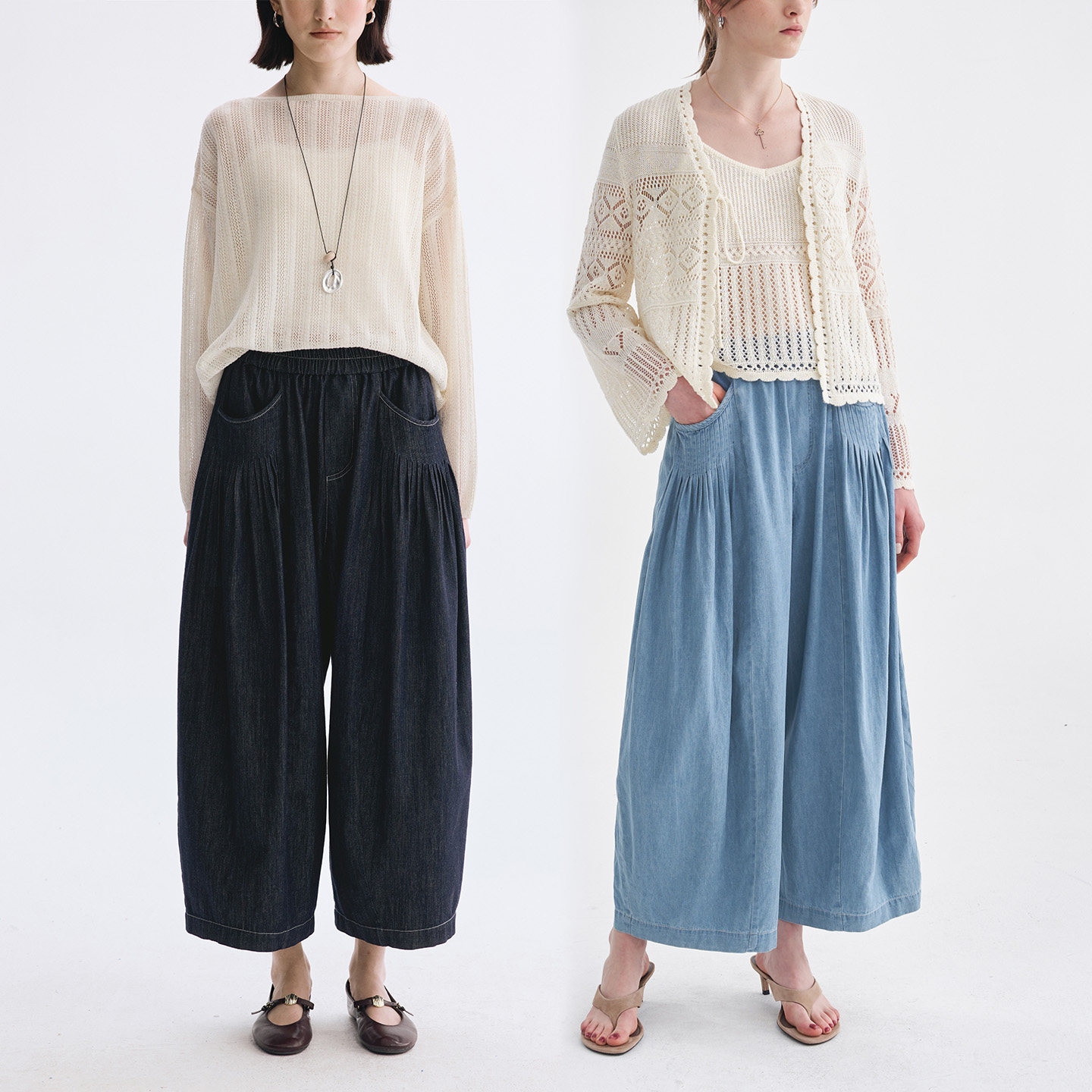 Dotdrobe多着 日系文艺风 前插袋碎褶九分灯笼牛仔裤女2026春夏