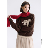 100%绵羊毛针织衫 Dotdrobe多着 马年限定飞马提花 女毛衣拜年服