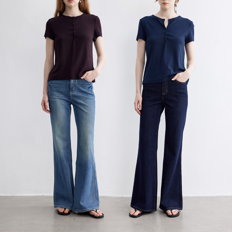 多着显腿长四面弹超模微喇牛仔裤