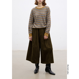 Dotdrobe多着 全棉灯芯绒松紧腰花苞七分裙裤女阔腿裤秋冬-两色入