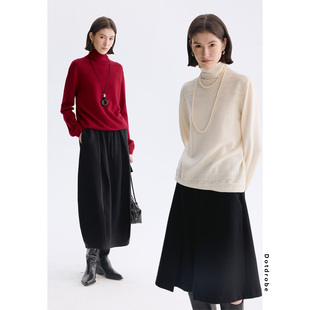 Dotdrobe多着 100%羊毛 绞花菱形堆堆领套头针织衫女早春毛衣叠搭