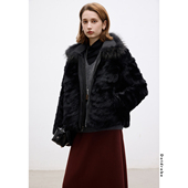 Dotdrobe多着 兔毛皮皮草外套女貉子毛领派克服皮毛一体 正反两穿