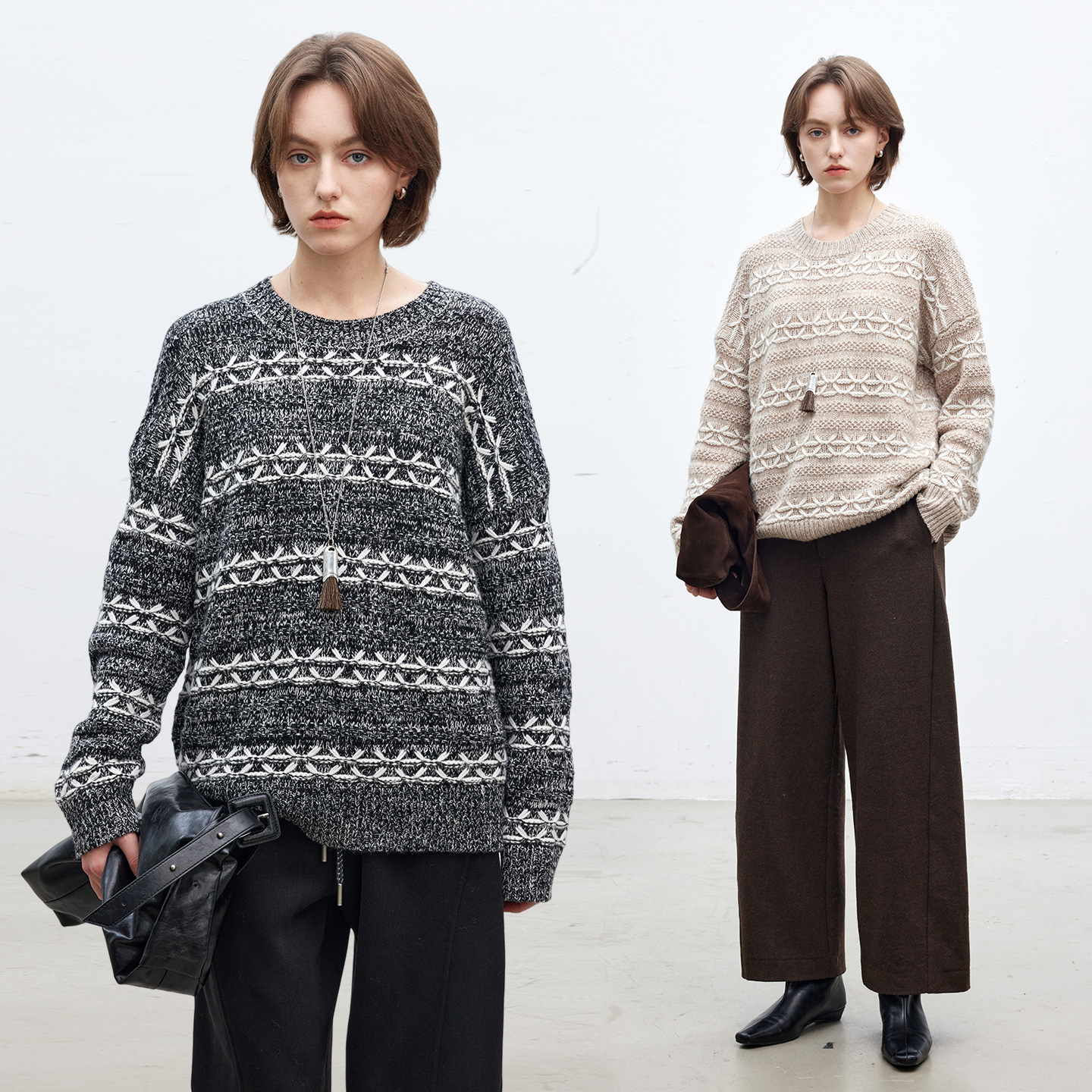 多着重工花纱V字提花羊毛针织衫