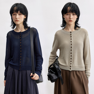 圆领排扣长袖 和纸纱 日式 两色入 女秋季 毛衣 针织衫 Dotdrobe多着