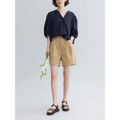 洗水精梳棉 灰白 花苞4分短裤 Dotdrobe多着 女夏 卡其 雾紫 藏青