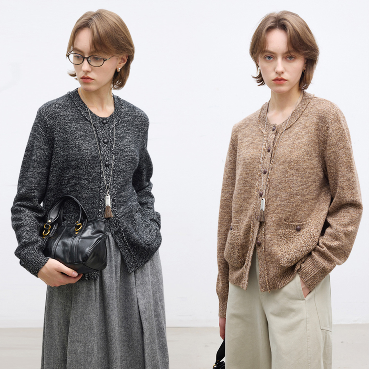 多着100%绵羊毛留苏门襟针织开衫