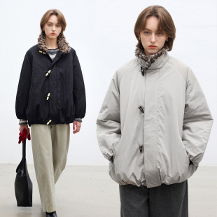 Dotdrobe多着 3M棉 立领花苞廓形牛角扣棉服女秋冬带毛领-两色入