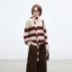 Dotdrobe多着 红杏条纹 女秋冬 带腊肠围巾 小V领条纹套头针织衫