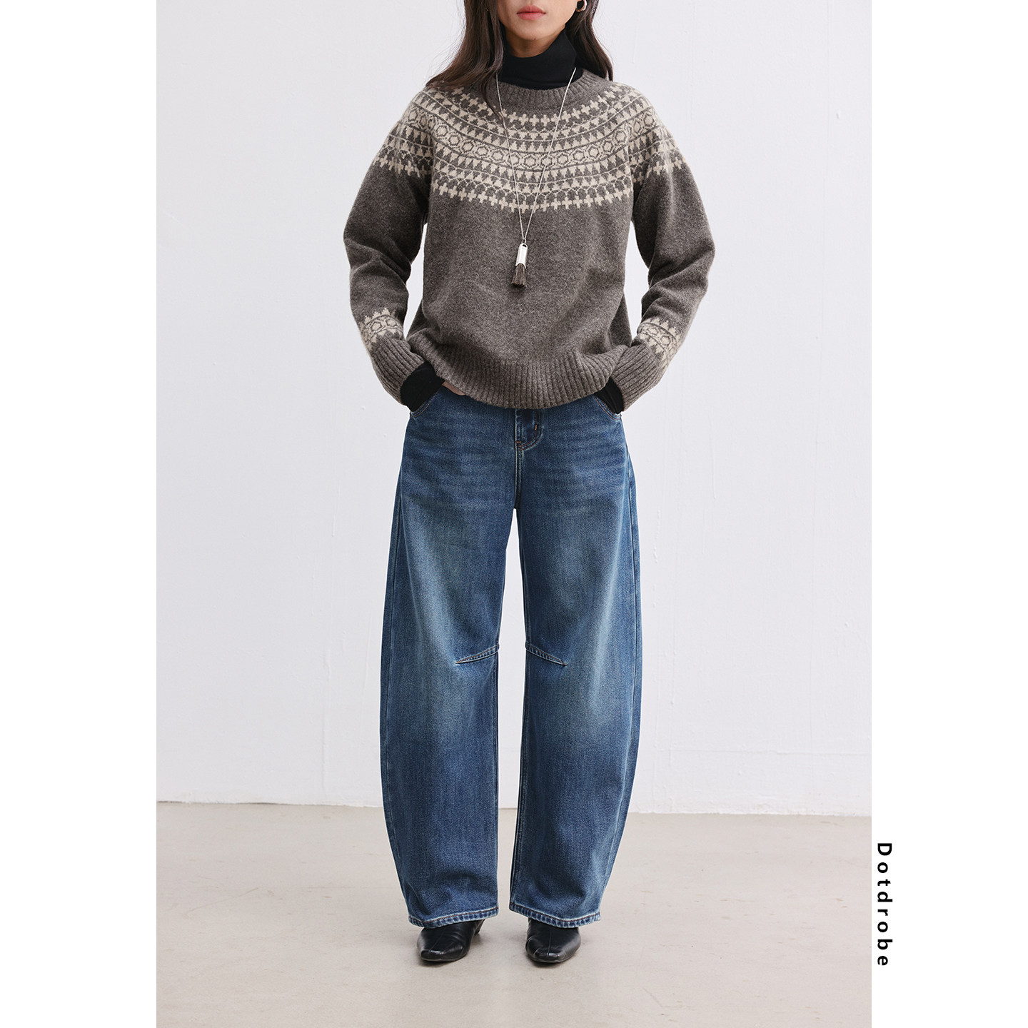 Dotdrobe多着 抓绒保暖 棉混纺天丝面料水洗弯刀阔腿牛仔裤女秋冬,女装/女士精品,牛仔裤,淘宝优惠券,粉丝福利购,淘宝优惠卷