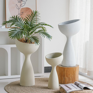 创意小蛮腰花盆客厅商场轻奢欧式高级感高脚花器落地个性软装摆件