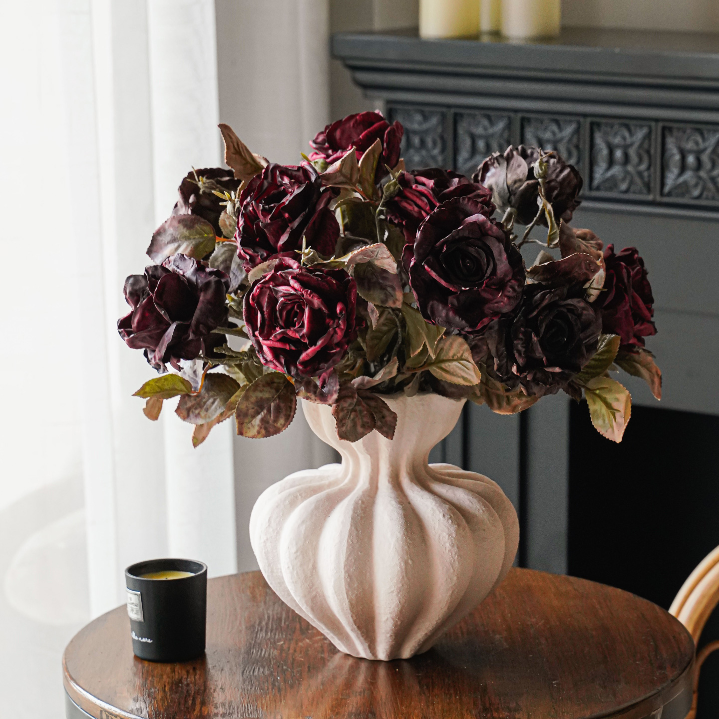 法式复古焦边玫瑰花假花仿真花高级感逼真花束仿生干花花瓶摆件