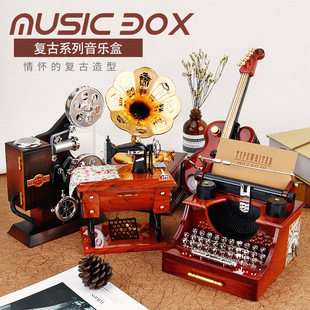 饰八音盒 生日礼物复古留声机音乐盒摆件酒吧玄关桌面创意家居装