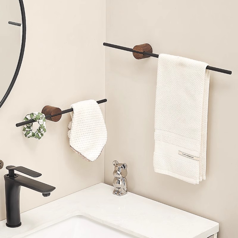 卫生间毛巾架免打孔壁挂式实木毛巾杆置物架浴室厕所洗手间挂架