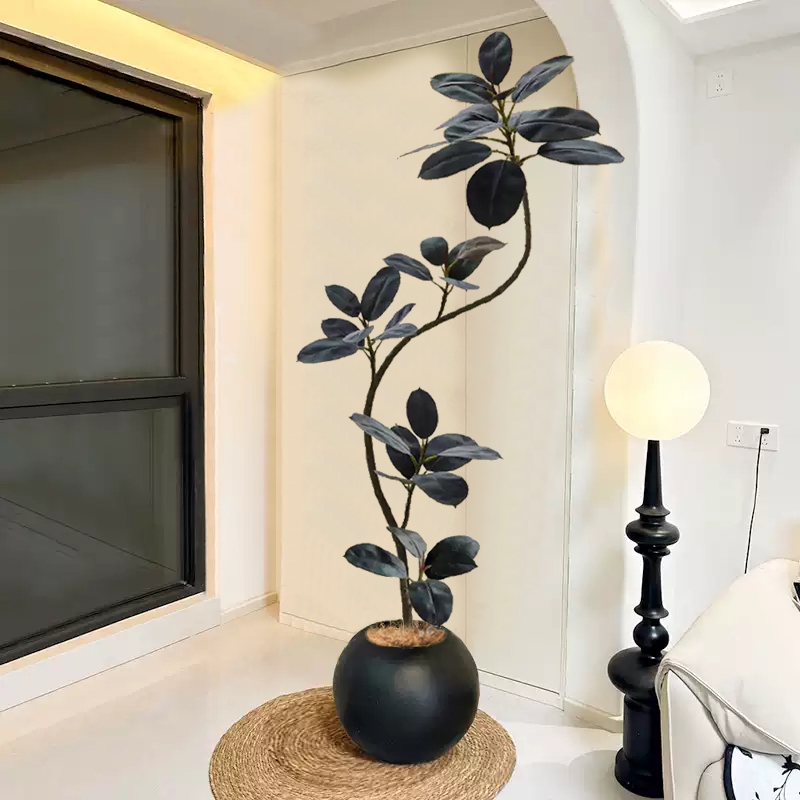 仿真绿植黑金刚橡皮树室内沙发旁假植物仿生盆栽大型客厅落地摆件