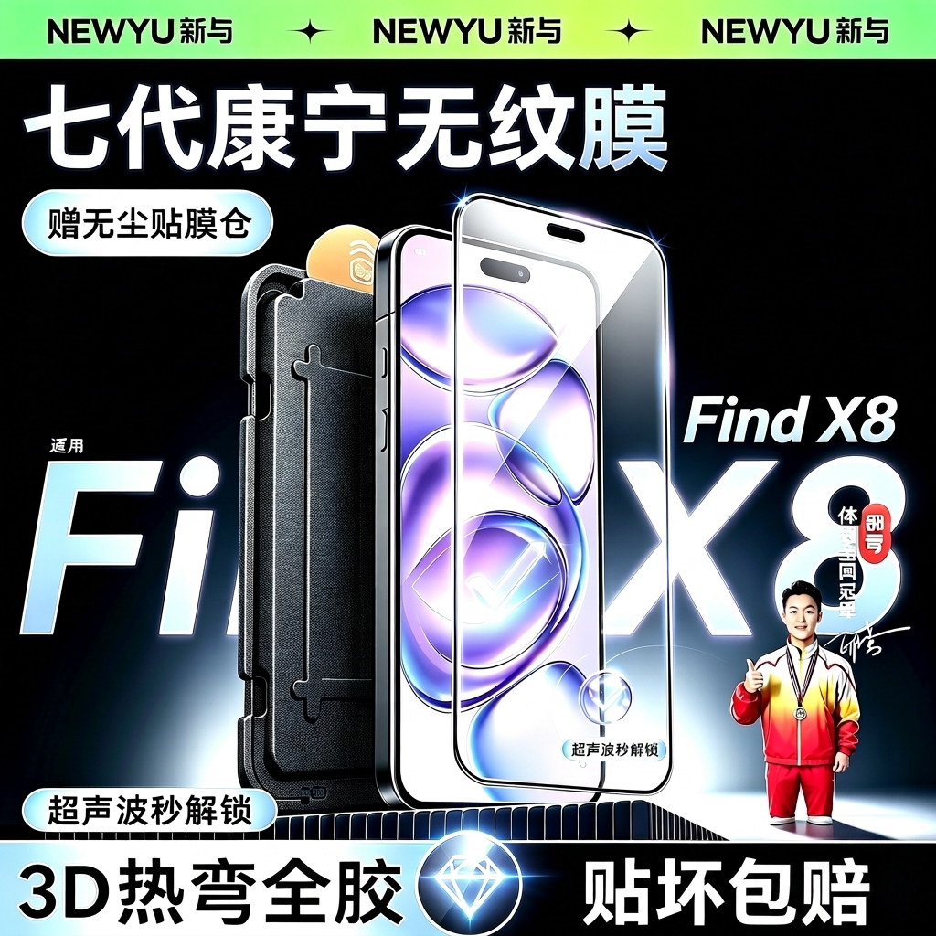 【七代康宁无纹】NEWYU适用oppofindx9pro钢化膜oppox9手机膜x8pro十水凝膜x8s新款x7ultra/x6贴x5曲面全覆盖 - 实物图