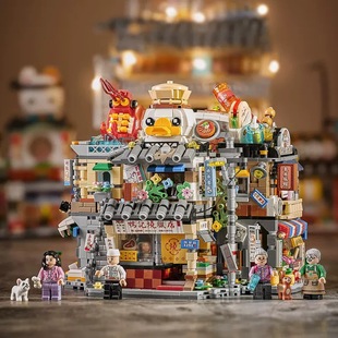 阿婆小吃店美食街街景城寨肠粉店烧腊店海鲜适用于乐高女孩系列礼