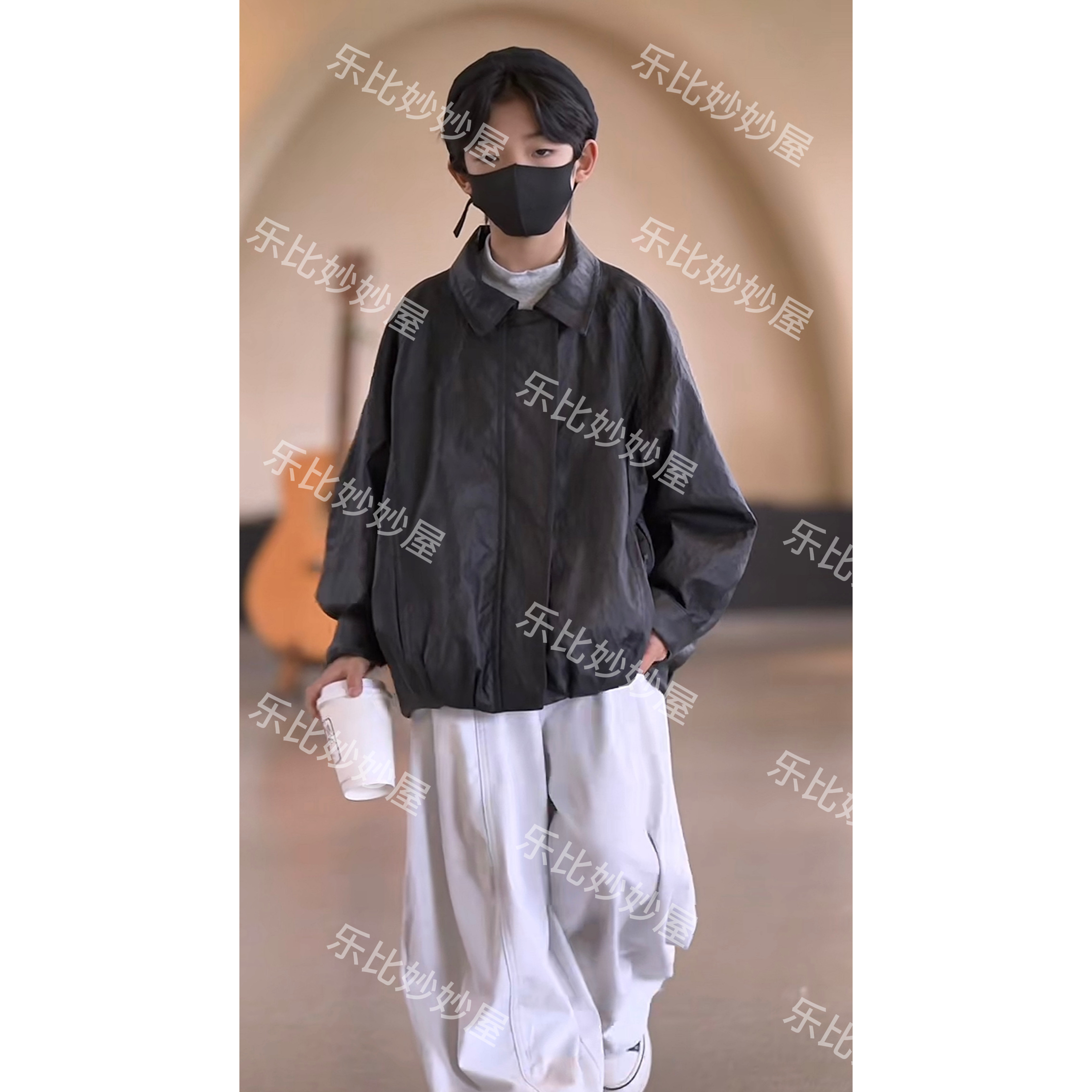 刘刘妈&26年新款男童秋季简约纯色立领皮衣宽松休闲百搭外套