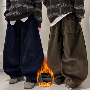 男童灯芯绒裤子冬季2025新款儿童加绒加厚男孩痞帅风弯刀裤