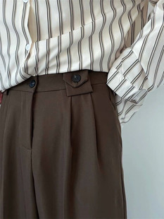 YINKESEN咖色阔腿高腰西裤 子 男女日系复古休闲垂坠质感宽松韩系裤