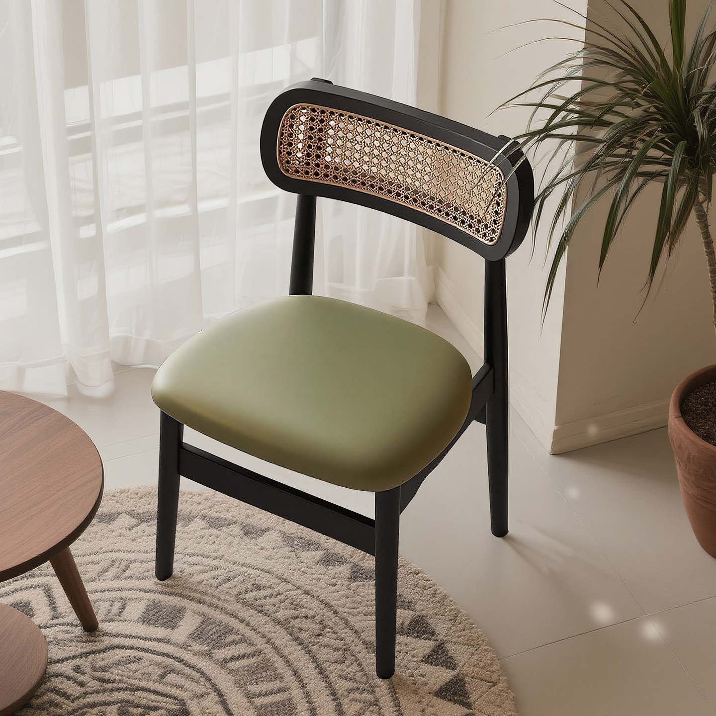 法式中古风实木藤编餐椅