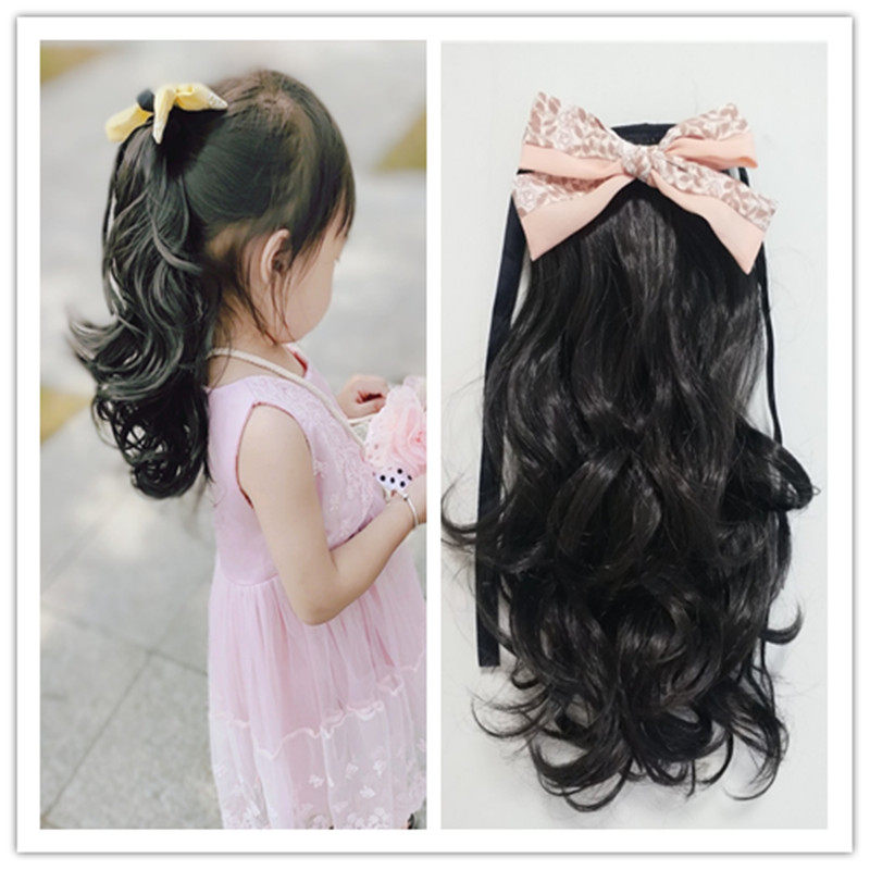 儿童假发马尾波浪卷发片女孩宝宝可爱绑带小学生公主气质头发饰品