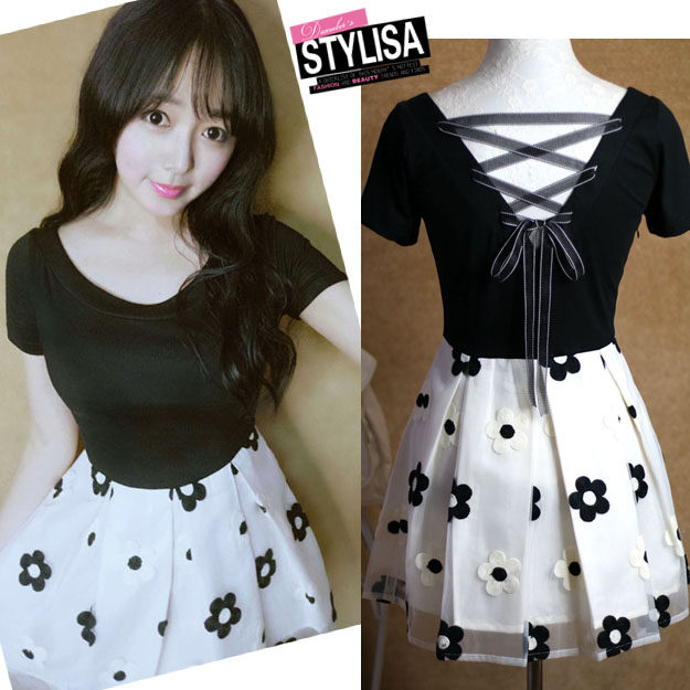 Kaoru Ballet ribbon*Hepburn black and white classic Flower Embroidery organza Backless Dress Special Offerin the Women's clothing/Boutique , Dress  category - from Buy2taobao.com to provide professional Taobao agent buy service