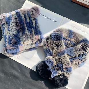 真獭兔毛儿童皮草帽子围巾冬加厚保暖男女宝宝保暖帽护耳帽包头帽