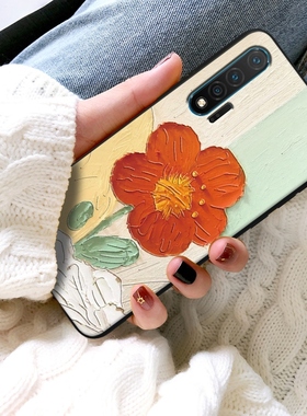 浮雕油画花适用华为nova5手机壳nove5新款nov5i创意nov5pror i5女nvoa6se noav5i防摔nva5t mova5p novo n4