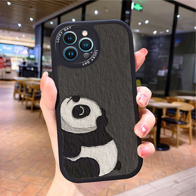 熊猫小羊皮适用苹果13promax手机壳iphone12pm新款ihpnoe14网红15pmax男mini女iphon16套iphnoe迷你ipone潮