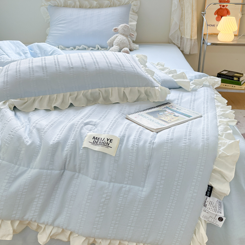 小清新泡泡纱花边夏被四件套薄被