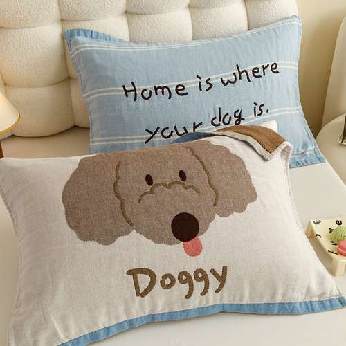 四层全棉纱布可爱卡通枕巾一对装