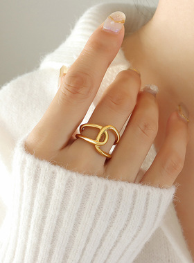 双环交叉戒指女小众设计2024新