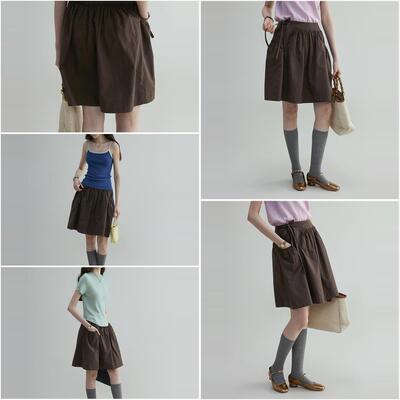 「芥末派VOOE」设计感复古高腰绑带短裙女夏季新款口袋抽褶半身裙