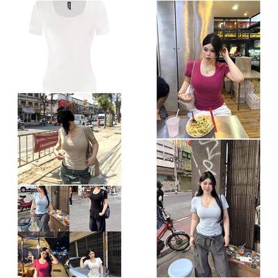 黑泽玄七短袖t恤女2026春夏新款微胖大尺码修身显瘦多色内搭u领上