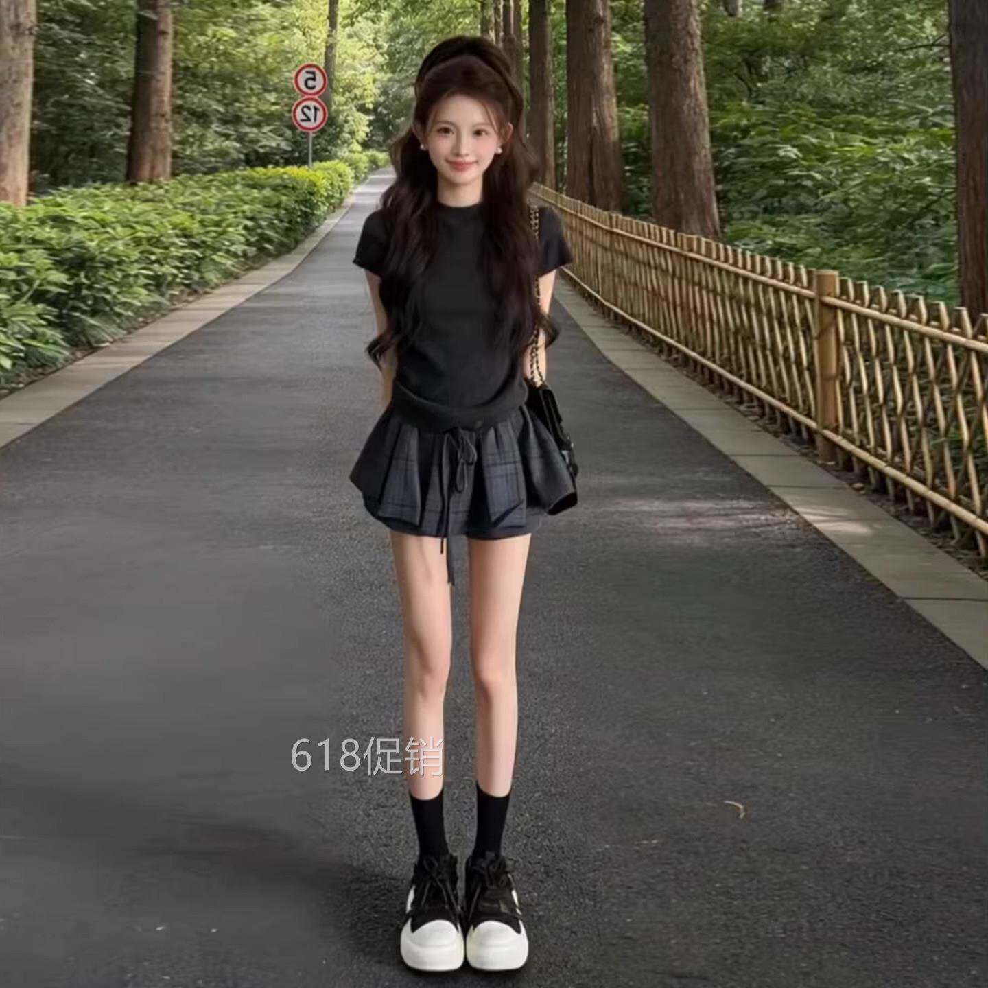 巨好看穿搭一整套韩系学院风灰色裙子女2026新款夏季套装蓬蓬短裙
