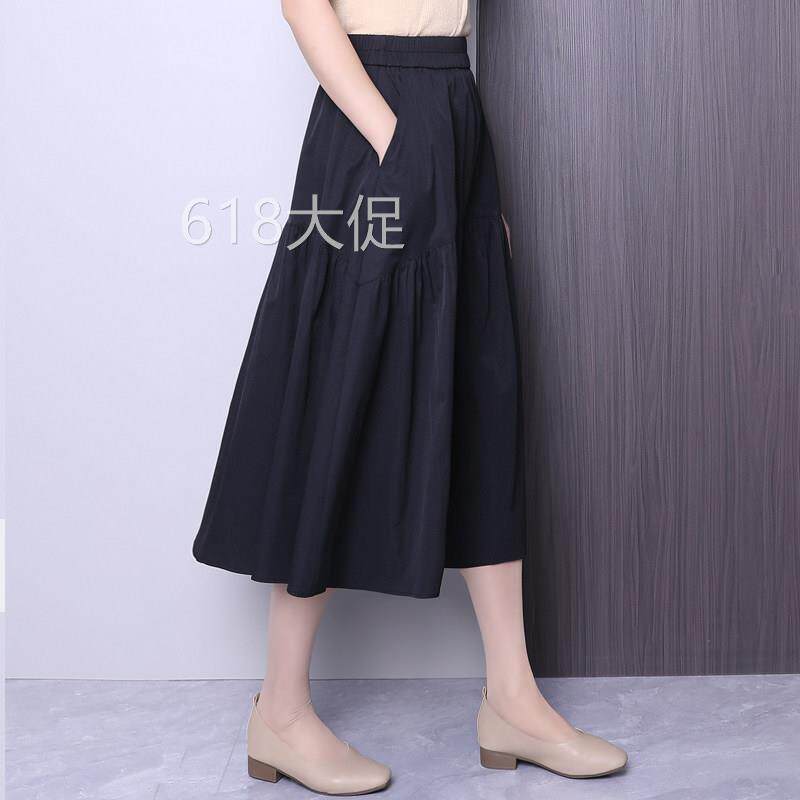 黑色休闲半身裙女春夏2026新款高腰垂感a字裙中长款显瘦百褶伞裙