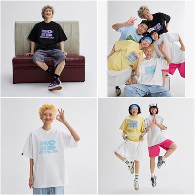 OWOX 纯棉字母印花圆领短袖T恤女夏季情侣款休闲百搭宽松半袖上衣