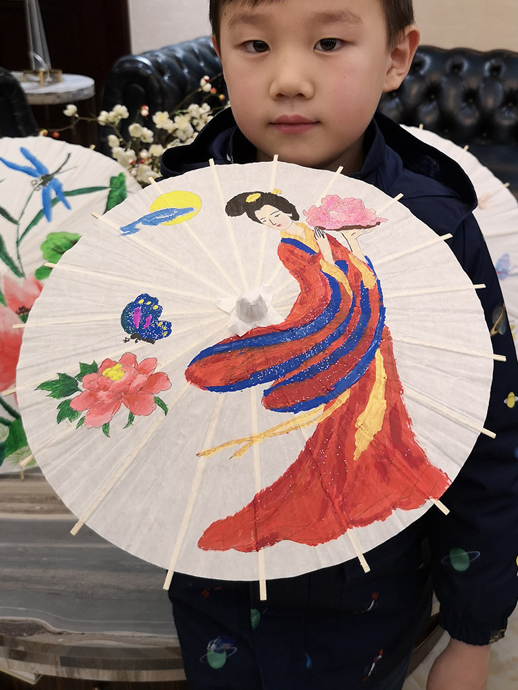 纸伞diy手工绘画古风宝宝儿童迷你画画材料道具女童白色小油纸伞