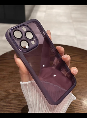 简约高级感暗紫色适用华为P60手机壳Nova14/13自带镜头膜10Pro透明荣耀90个性8/7硅胶Mate50E情侣X30i男P40女