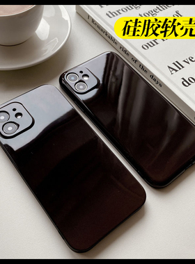 亮面高级感黑色果冻适用苹果14Plus手机壳16/15ProMax简约12Mini超薄11防摔Xs白色XR男7/8女款6s软SE2硅胶TPU