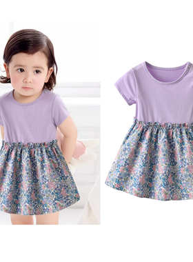 爱诺蒙莎婴儿夏季新款短袖连衣裙女宝宝田园风紫色淑女碎花裙子