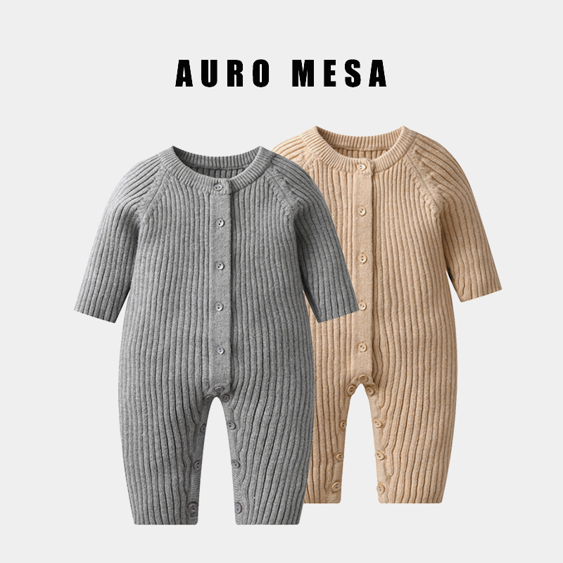 新生儿针织前开扣哈衣秋冬保暖