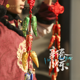 喜庆大丰收挂饰织锦缎面新年装 新春节挂件辣椒串花生南瓜石榴 饰