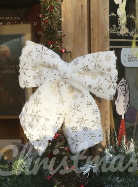 B白色兔毛大号蝴蝶结圣诞节装饰新年气氛挂件挂饰耶诞节