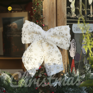 B白色兔毛大号蝴蝶结圣诞节装 饰新年气氛挂件挂饰耶诞节